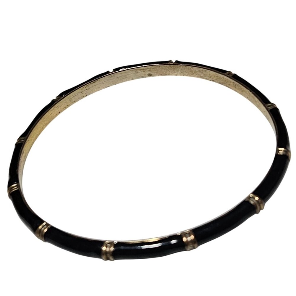 Elegant Black Gold Toned Bamboo Style Bangle Bracelet Minimalist Fashion Jewelry